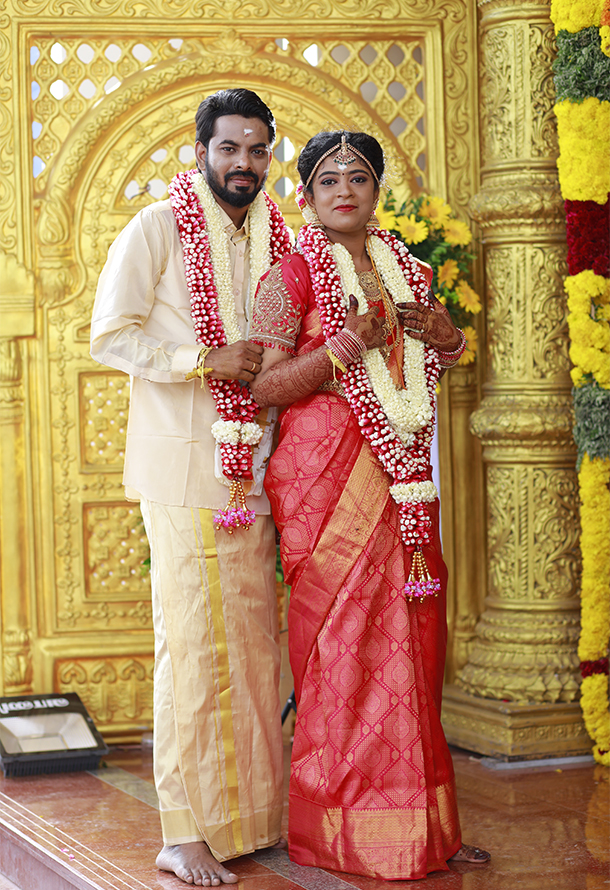 A couple with happy movements in wedding